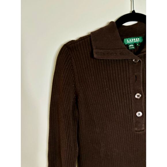 LAUREN Ralph Lauren sweater Brown Size Medium 3/4 Button Long Sleeve - Picture 7 of 15